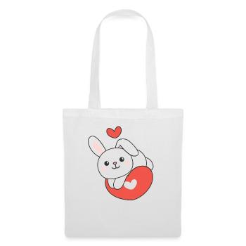 Hase zum Valentinstag süße Tiere Herzen - Stoffbeutel - Weiß - Vorne
