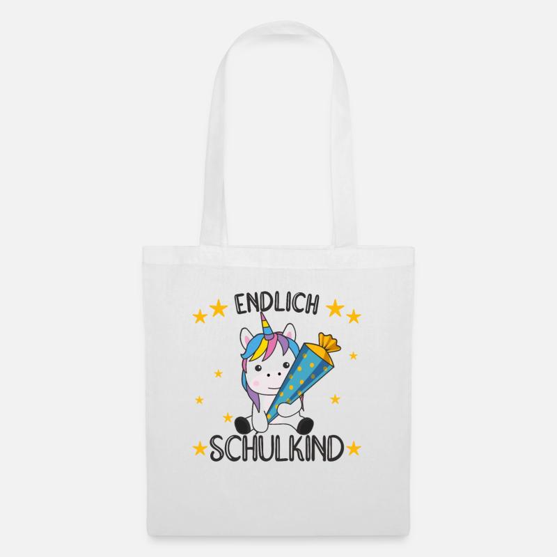 endlich Schulkind Einschulung Schule Einhorn - Stoffbeutel - Weiß