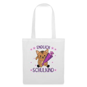 endlich Schulkind Einschulung Schule Katze - Stoffbeutel - Weiß - Vorne