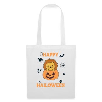 Lion à la citrouille mignon lion Joyeux Halloween - Sac en tissu - blanc - Devant
