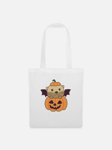 Otter Happy Halloween Kürbis Fledermaus Kostüm - Stoffbeutel - Weiß