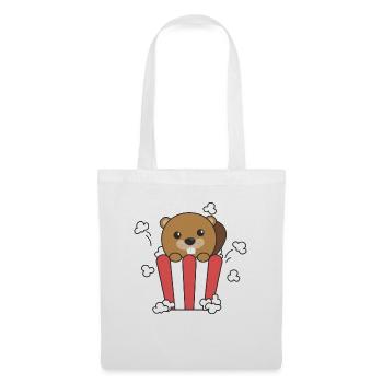 Beaver Popcorn Time animaux drôles dans la restauration rapide - Sac en tissu - blanc - Devant
