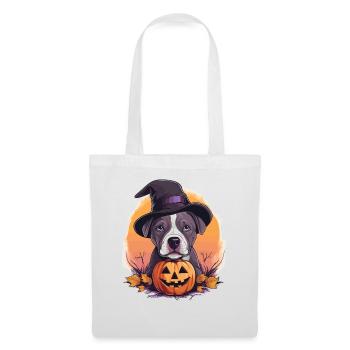 Halloween Hexenhut Kürbis Hund American Staffie - Stoffbeutel - Weiß - Vorne