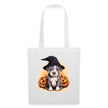 Halloween Hexenhut Kürbis Hund American Staffie - Stoffbeutel - Weiß - Vorne