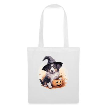 Halloween Chapeau de Sorcière Citrouille Chien Berger Australien - Sac en tissu - blanc - Devant