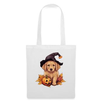 Halloween Witch Hat Pumpkin Dog Golden Retriver - Tote Bag - white - Front