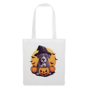 Halloween Witch Hat Pumpkin Dog American Staffie - Tote Bag - white - Front
