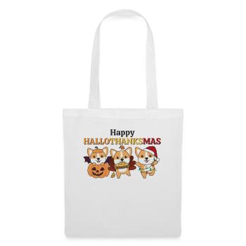 Happy Hallothanksmas Corgi Weihnachts Hunde - Stoffbeutel - Weiß - Vorne