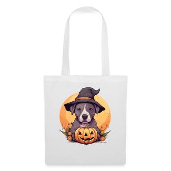 Halloween Witch Hat Pumpkin Dog American Staffie - Tote Bag - white - Front