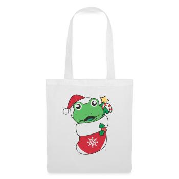 Grenouille Noël Neige Hiver Animaux Grenouille - Sac en tissu - blanc - Devant