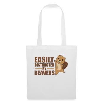 Facilement distrait par les castors - castor mignon - Sac en tissu - blanc - Devant