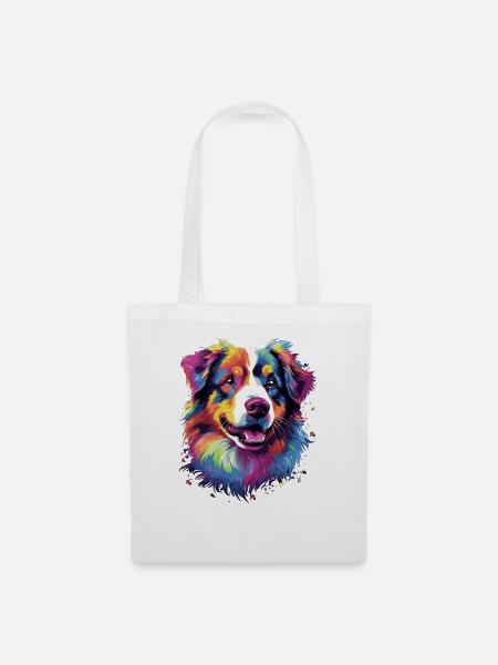 Wasserfarben Farbenfroher Australian Shepherd - Stoffbeutel - Weiß