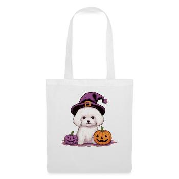 Halloween Witch Hat Pumpkin Dog Bichon Frise - Tote Bag - white - Front