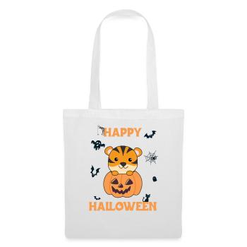 Tigre en citrouille Tigre mignon Joyeux Halloween - Sac en tissu - blanc - Devant
