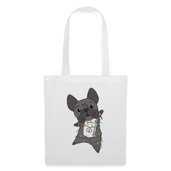 Bouledogue Français Noël Neige Hiver Animaux - Sac en tissu - blanc - Devant