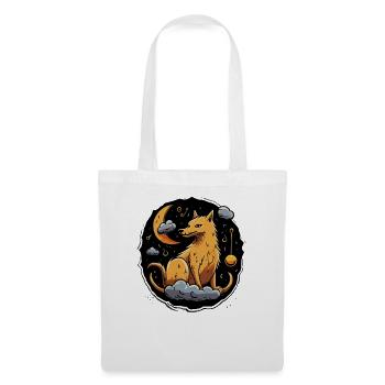 Schlaf gut, Cartoon Wolf und der Himmel mit Mond - Stoffbeutel - Weiß - Vorne
