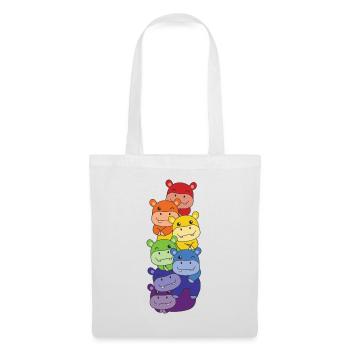 Regenbogen Flag Pride LGBTQ süßer Hippo Stapel - Stoffbeutel - Weiß - Vorne