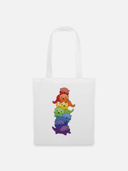 Regenbogen Flag Pride LGBTQ süßer Otter Stapel - Stoffbeutel - Weiß