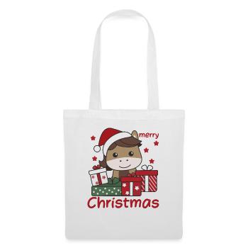 Cheval Noël Cadeau Hiver Animaux Cheval - Sac en tissu - blanc - Devant