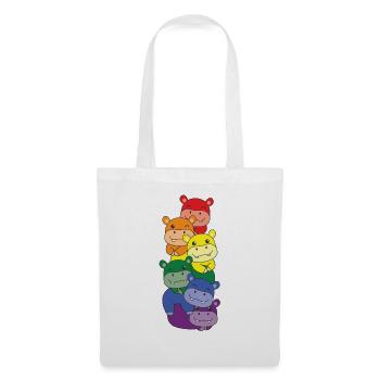 Regenbogen Flag Pride LGBTQ süßer Hippo Stapel - Stoffbeutel - Weiß - Vorne