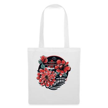 Japanischer Tempel und Blumen - Stoffbeutel - Weiß - Vorne