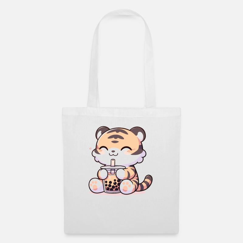 Kawaii Tiger Bubble Tea Boba Tiger - Tote Bag - white