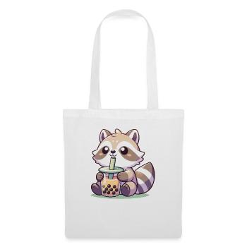 Raton laveur kawaii Bubble Tea Boba raton laveur - Sac en tissu - blanc - Devant
