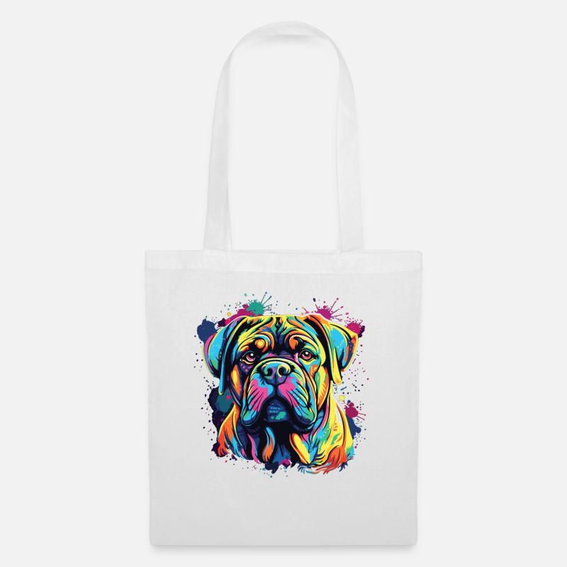 Wasserfarben Farbenfroher Bullmastiff - Stoffbeutel - Weiß