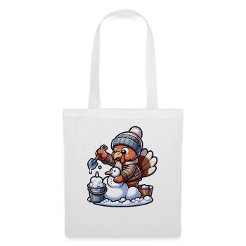 Une petite dinde construit un bonhomme de neige pour Thanksgiving - Sac en tissu - blanc - Devant
