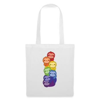 Arc en ciel drapeau fierté LGBTQ mignon paresseux pile - Sac en tissu - blanc - Devant
