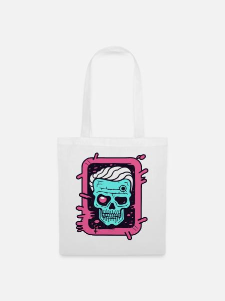 Pop Farbe Kunst: Verspielter alter Totenkopf - Stoffbeutel - Weiß