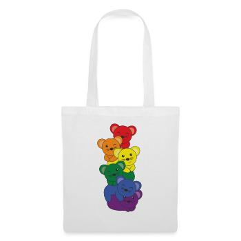 Regenbogen Flag Pride LGBTQ süßer Maus Stapel - Stoffbeutel - Weiß - Vorne