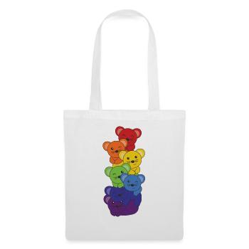 Regenbogen Flag Pride LGBTQ süßer Maus Stapel - Stoffbeutel - Weiß - Vorne