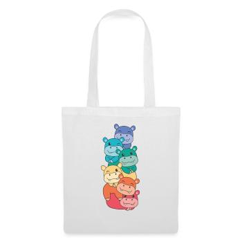 Regenbogen Flag Pride LGBTQ süßer Hippo Stapel - Stoffbeutel - Weiß - Vorne