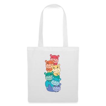 Regenbogen Flag Pride LGBTQ süßer Hippo Stapel - Stoffbeutel - Weiß - Vorne