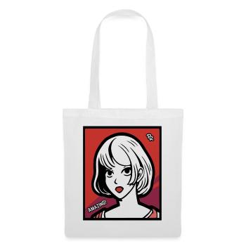 Cartoon Anime Fille, Bouche Ouverte, Étonnement - Sac en tissu - blanc - Devant