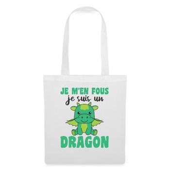 Je m'en fous je suis un dragon - süßer Drache - Stoffbeutel - Weiß - Vorne
