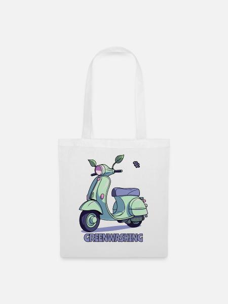 Scooter Greenwashing, Roller fahren und Blätter - Stoffbeutel - Weiß