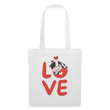Vache Saint-Valentin Animaux mignons Coeurs Amour - Sac en tissu - blanc - Devant