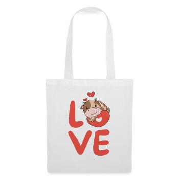 Vache Saint-Valentin Animaux mignons Coeurs Amour - Sac en tissu - blanc - Devant