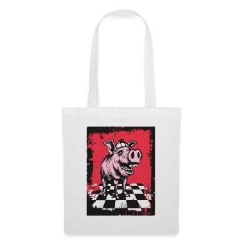 Schau dir dieses karierte Schachbrett Schwein an - Stoffbeutel - Weiß - Vorne