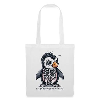 Je suis ouvert à tout, drôle de pingouin squelette - Sac en tissu - blanc - Devant
