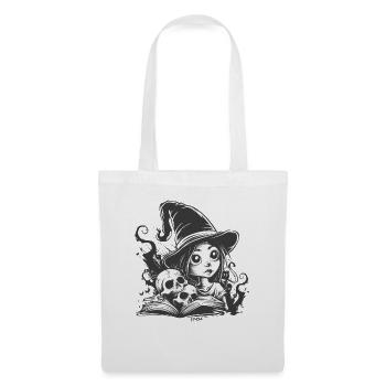 Anime witches girl with spell book and skull - Tote Bag - white - Front