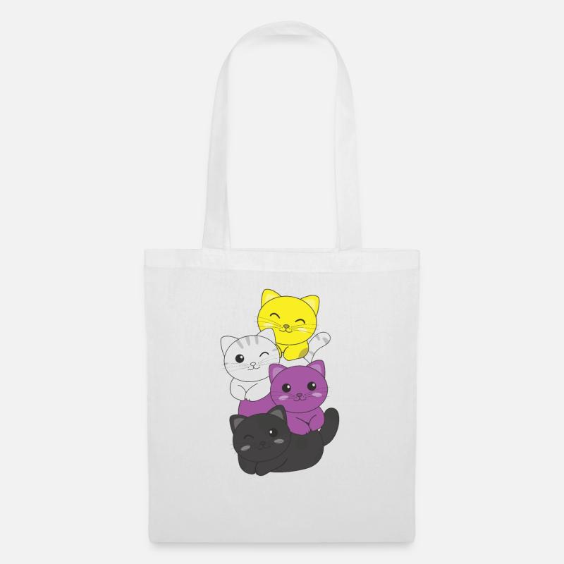 Nonbinary Flag Non Binary Pride LGBTQ süße Katze - Stoffbeutel - Weiß
