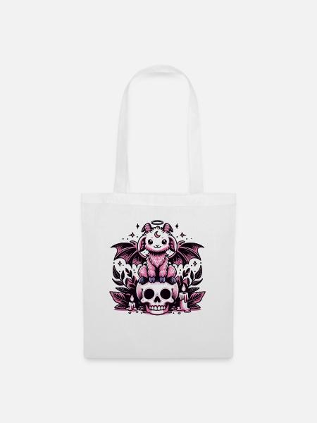 Kawaii Pastel Goth Cute Creepy Ziege Fledermaus - Stoffbeutel - Weiß