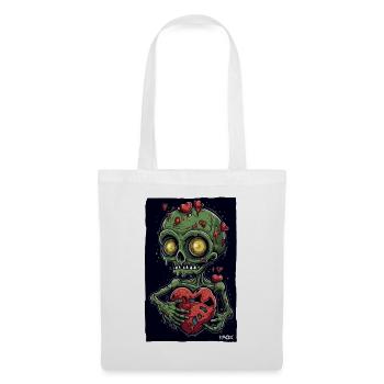 petit zombie extraterrestre vert avec un grand cœur - Sac en tissu - blanc - Devant