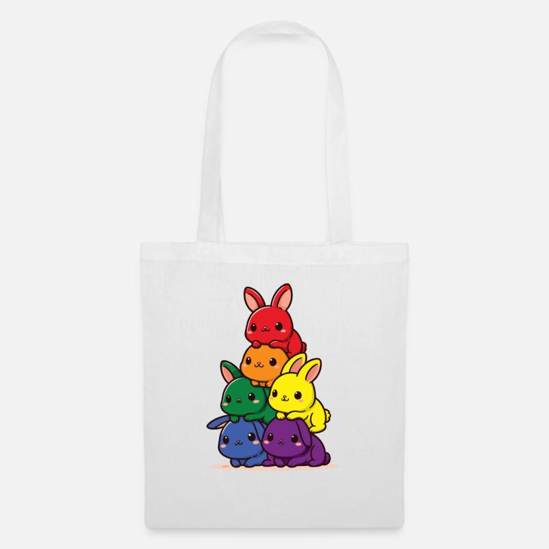 Hasen Regenbogen Flagge Pride Monat süßer Hase - Stoffbeutel - Weiß