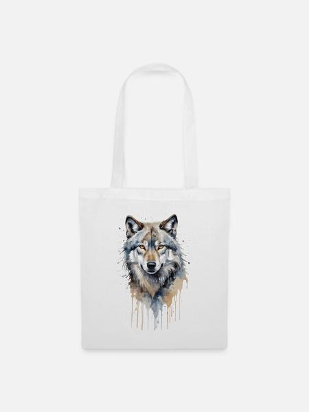 Majestätischer grauer Wolf Aquarell - Stoffbeutel - Weiß