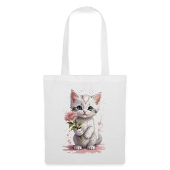 Playful Kitten with Flower - Watercolor - Tote Bag - white - Front