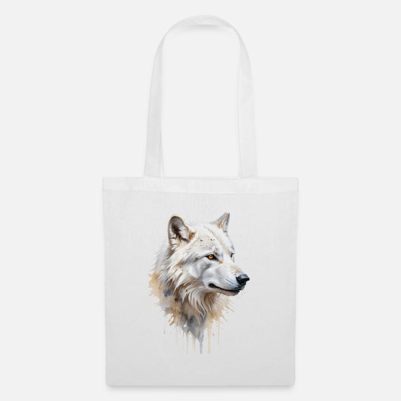 Majestätischer weißer Wolf - Aquarell - Stoffbeutel - Weiß